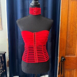 Red Strapless Bandage Top with Choker
